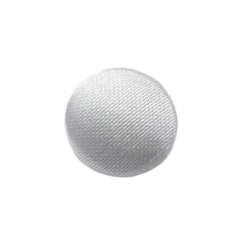 A round, white Silk Satin Bridal Button covered in fabric, shown on a plain white background.