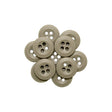 Nine Uniform Shirt Buttons, made of beige melamine with four holes each, are arranged in a circular pattern on a white background.