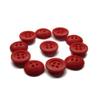 Ten red Rubber Shirt Buttons arranged in a circle on a white background.