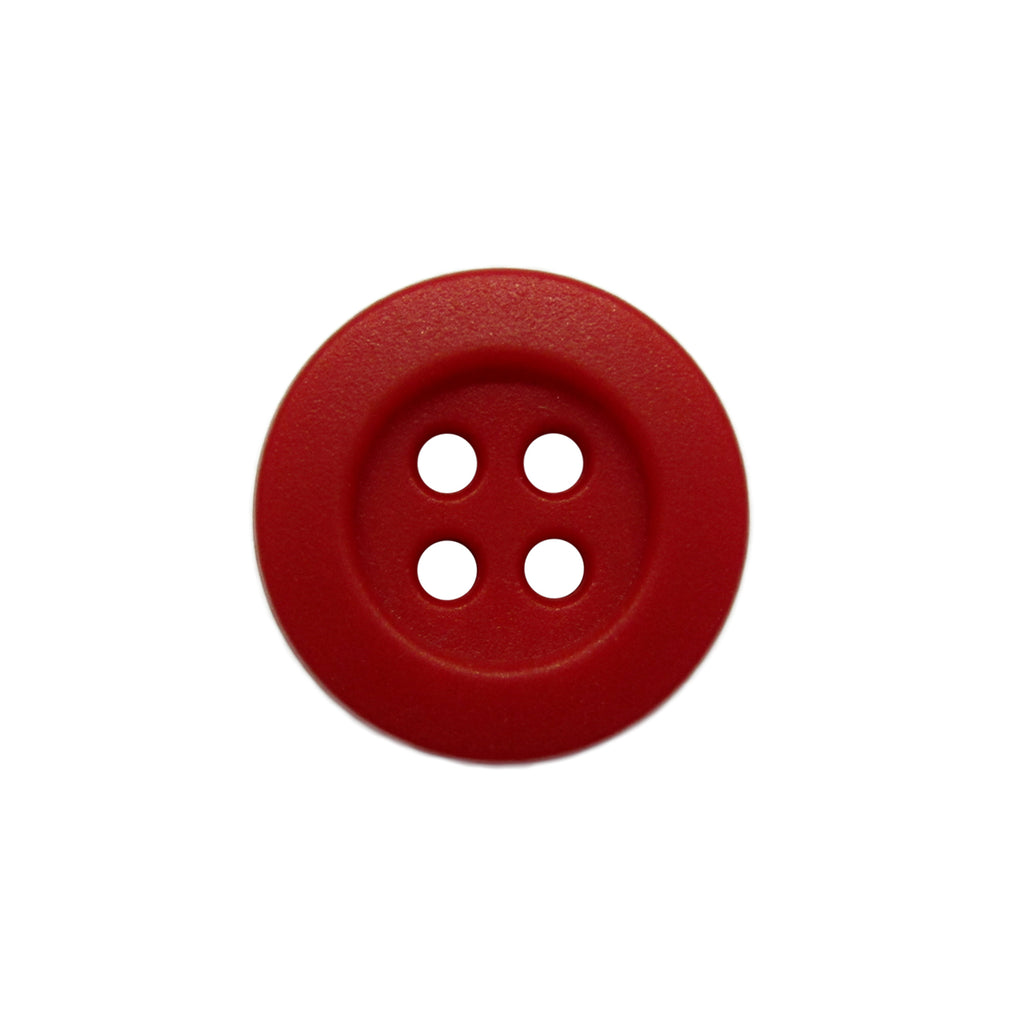 Rubber Shirt Buttons: Red, round, scratchproof with four center holes—perfect for children's clothing. Shown on a white background.