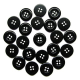 Twenty-four Commercial Food Service Buttons, black nylon with four holes and a plain design, are arranged in a circle on a white background.