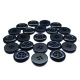 Twenty-four Commercial Food Service Buttons, dark blue and four-holed, are arranged in a circle on a white background.