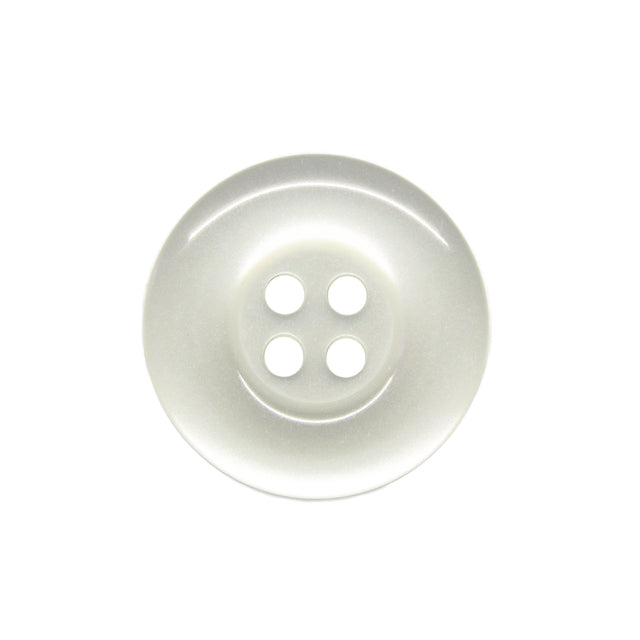 White, round, four-hole plastic Commercial Food Service Button on a plain white background—ideal for work shirts and uniforms.