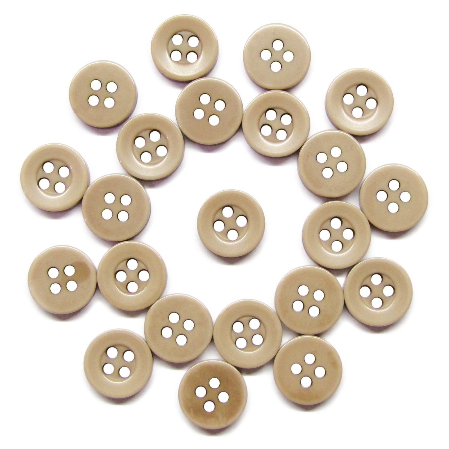 A spiral arrangement of Workshop Uniform Shirt Buttons, made from durable nylon, is displayed on a white background.