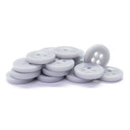 A pile of Workshop Uniform Shirt Buttons—round, light gray, four-hole durable nylon—displayed on a white background.