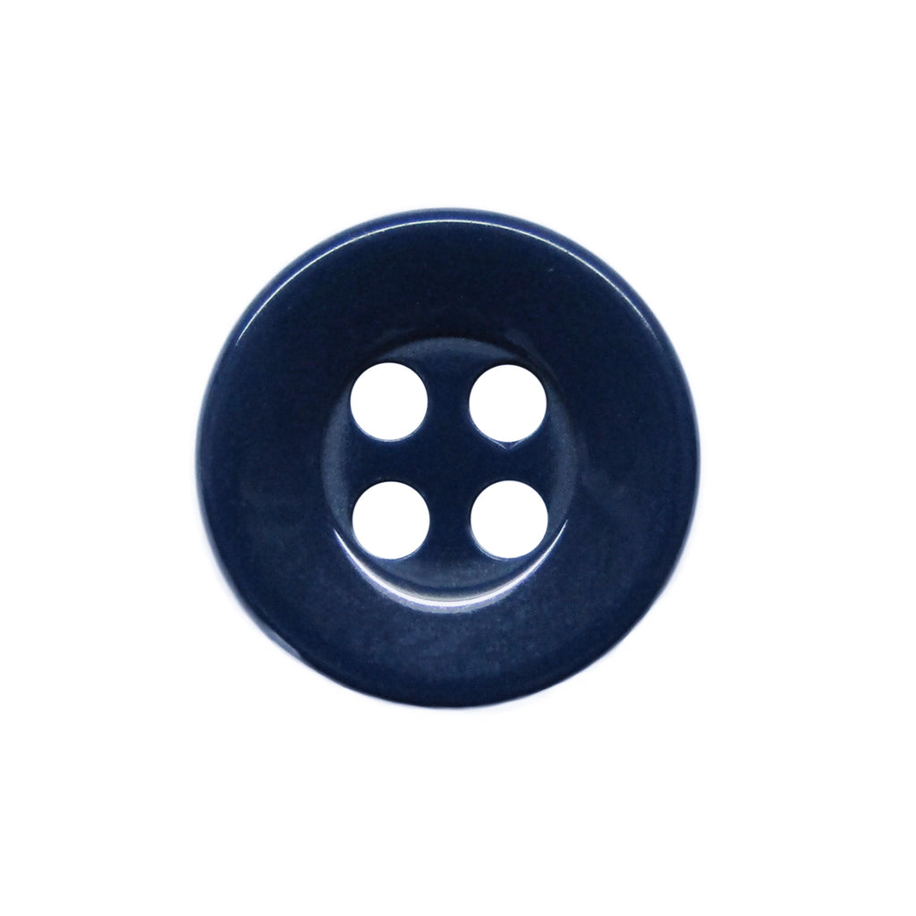 The Workshop Uniform Shirt Buttons are dark blue, round, four-holed, and made from durable nylon—ideal for uniform shirts. Displayed from above on a white background.