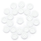 A set of Workshop Uniform Shirt Buttons, white four-hole durable nylon buttons, arranged in a circular pattern on a white background.