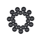 Twenty Cargo Utility Pant Buttons made of black nylon plastic arranged in a neat circle on a white background, perfect as replacement buttons for cargo pants.