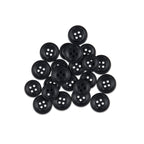 Cargo Utility Pant Buttons—black, four-hole nylon buttons arranged on a white background—perfect replacements for shirts or cargo pants.
