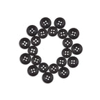 Twenty Cargo Utility Pant Buttons made of black nylon plastic are arranged in a circle on a white background, ideal as replacement buttons for cargo pants.