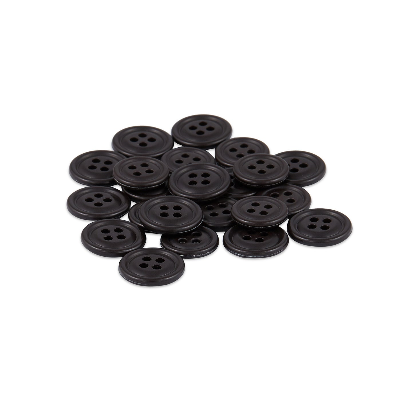 Cargo Utility Pant Buttons—black, four-hole nylon plastic buttons arranged on a white background; ideal replacements for shirts or cargo pants.