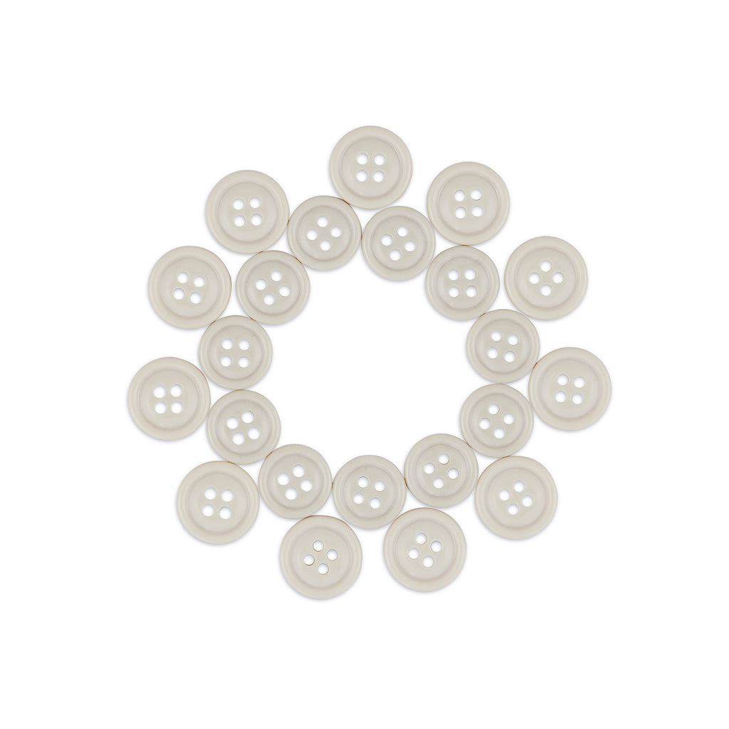 Twenty beige Cargo Utility Pant Buttons made of nylon plastic, arranged in a circle on a white background—ideal as replacement buttons for various garments.