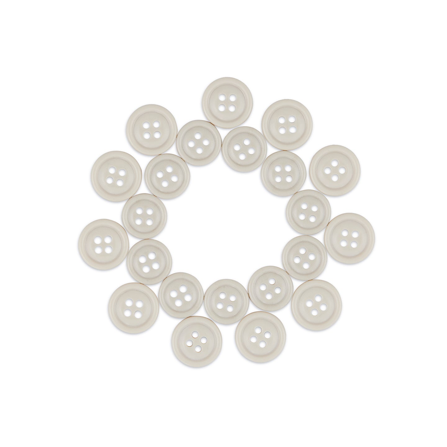 Twenty beige Cargo Utility Pant Buttons made of nylon plastic, arranged in a circle on a white background—ideal as replacement buttons for various garments.