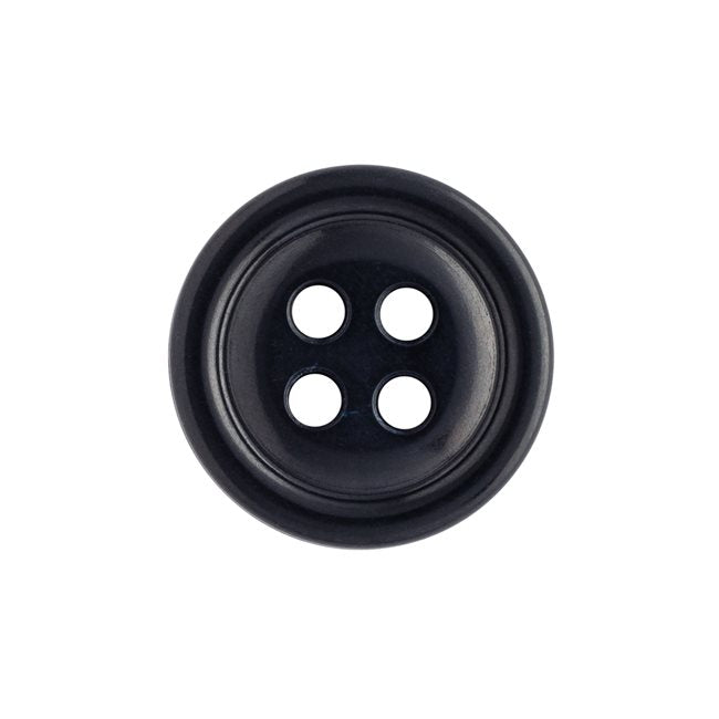 The Cargo Utility Pant Buttons are black, round, four-hole nylon plastic buttons set against a white background—perfect as replacement buttons for cargo pants.