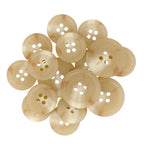 A cluster of beige Regular Suit Buttons with four holes, displayed on a white background—ideal as replacement buttons for your wardrobe essentials.