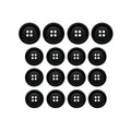 Fifteen Luxury Suit Buttons in black vegan material, each with four holes, arranged in a 4x4 grid with one missing from the bottom row.