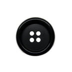 Luxury Suit Buttons: Black, round, four-hole design shown on a white background—ideal for an upscale suit finishing touch.