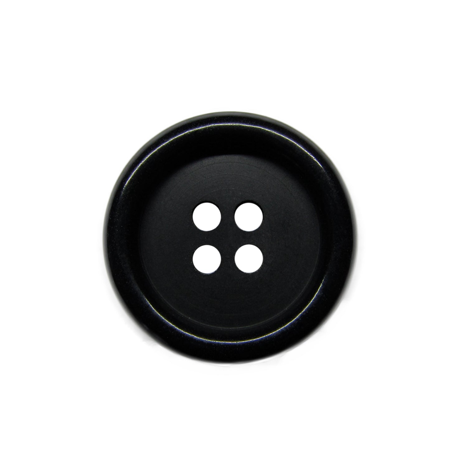 Luxury Suit Buttons: Black, round, four-hole design shown on a white background—ideal for an upscale suit finishing touch.
