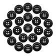 The Work Pants Buttons set includes 23 black, military-grade buttons with two holes in a circular pattern, ideal as replacement fasteners for coats or industrial work pants.