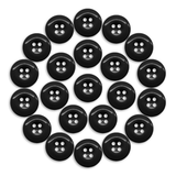 The Work Pants Buttons set includes 23 black, military-grade buttons with two holes in a circular pattern, ideal as replacement fasteners for coats or industrial work pants.