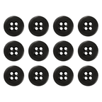 Twelve black Suspender Brace Pant Buttons, heavy-duty melamine with four holes, are arranged in a grid pattern on a white background.