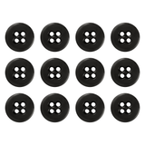 Twelve black Suspender Brace Pant Buttons, heavy-duty melamine with four holes, are arranged in a grid pattern on a white background.
