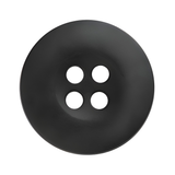 A top view of a round, black Tactical Button made of melamine with four holes on a white background.