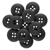 A set of Tactical Buttons, made from black melamine with four holes each, is arranged in a circle on a white background.