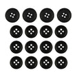 Fifteen Premium Suit Buttons, black with four holes each, are arranged in a grid pattern on a white background.