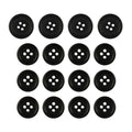 Fifteen Premium Suit Buttons, black with four holes each, are arranged in a grid pattern on a white background.