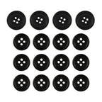 Fifteen Premium Suit Buttons, black with four holes each, are arranged in a grid pattern on a white background.