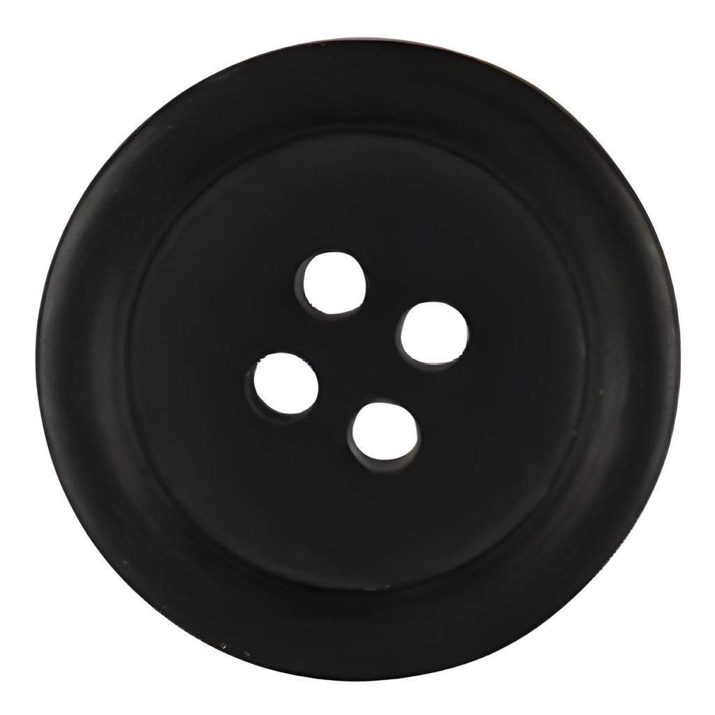 Premium Suit Buttons: Large black button with four center holes, viewed from above on a white background.
