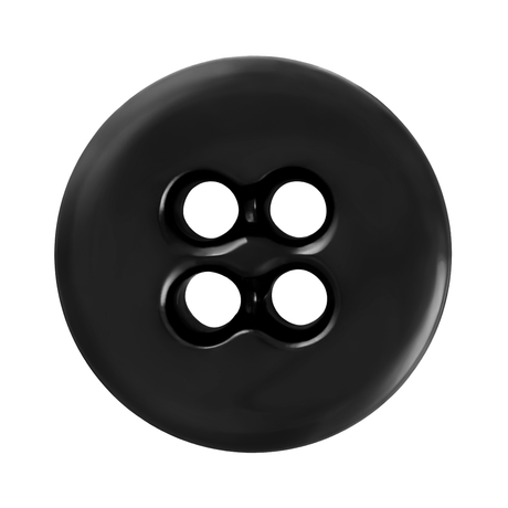 A Suspender Brace Pant Button, black, round, with four holes and made of heavy-duty melamine, is displayed on a white background.
