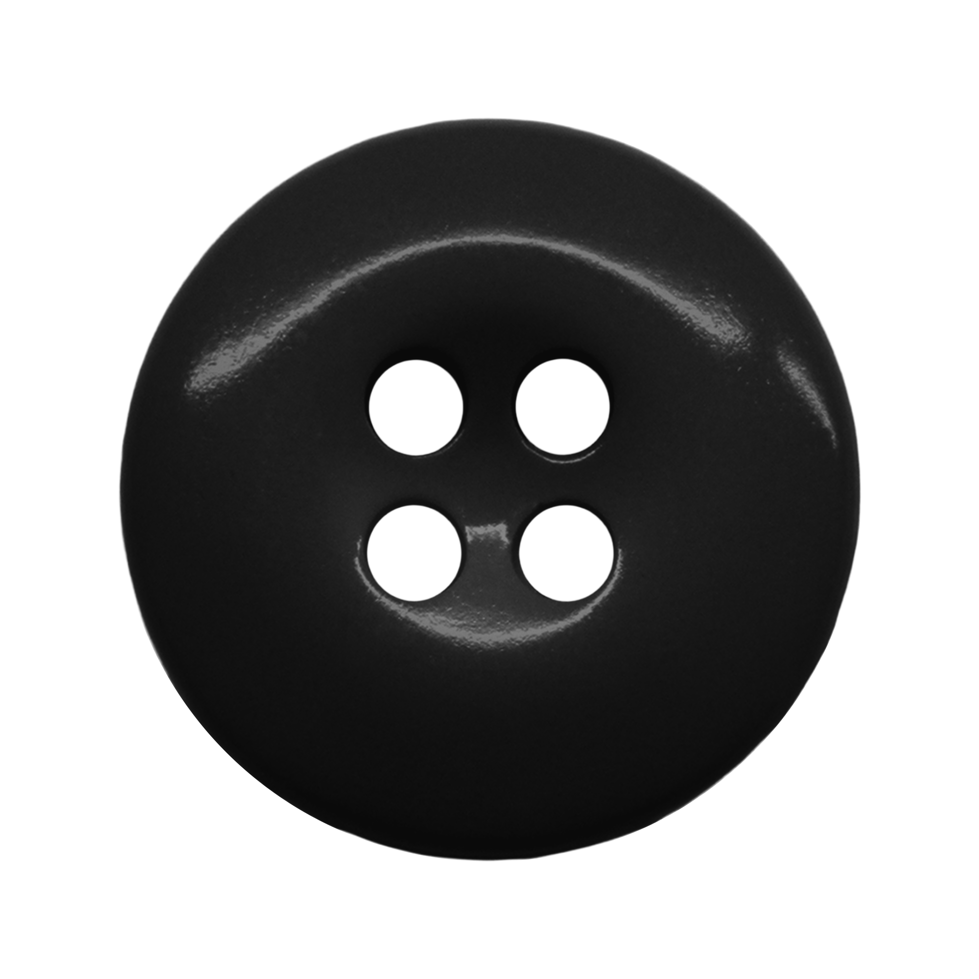 A black, round Work Pants Button with four holes is shown from above on a white background—perfect for military-grade button sets or as replacement fasteners for industrial work pants.