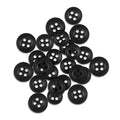 A collection of black, four-hole Replacement Shirt Buttons with a matte poly-nylon finish is displayed on a white background.