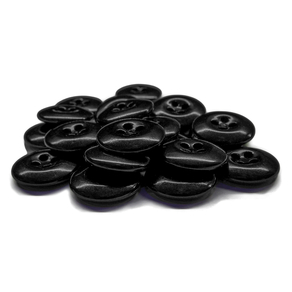 A set of Work Pants Buttons, featuring black replacement fasteners with two and four holes, displayed on a white background.
