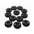 Twelve black Work Pants Buttons are arranged in a circular pattern on a white background.