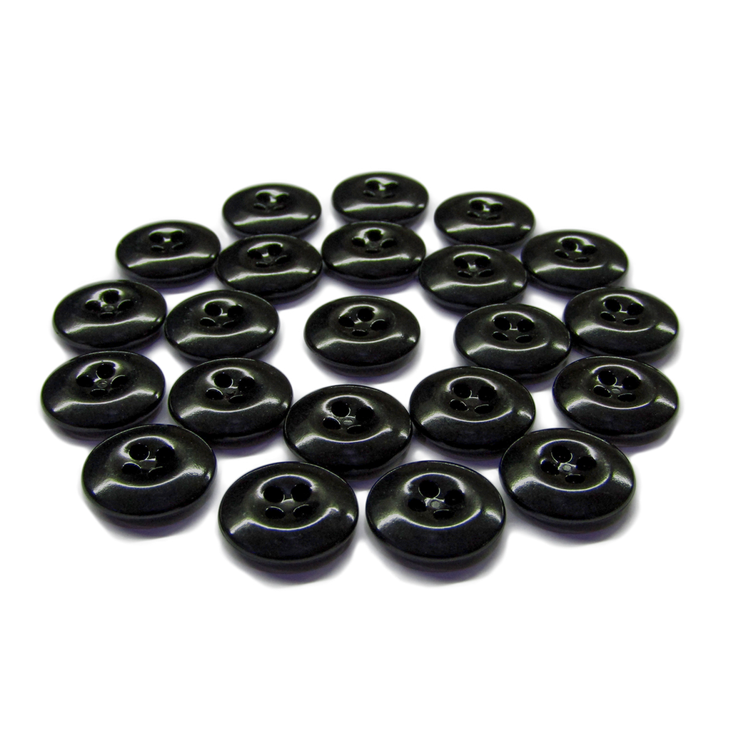Twenty-seven black, round Work Pants Buttons arranged in a circle on a white background—perfect as replacement fasteners or for industrial work pants.