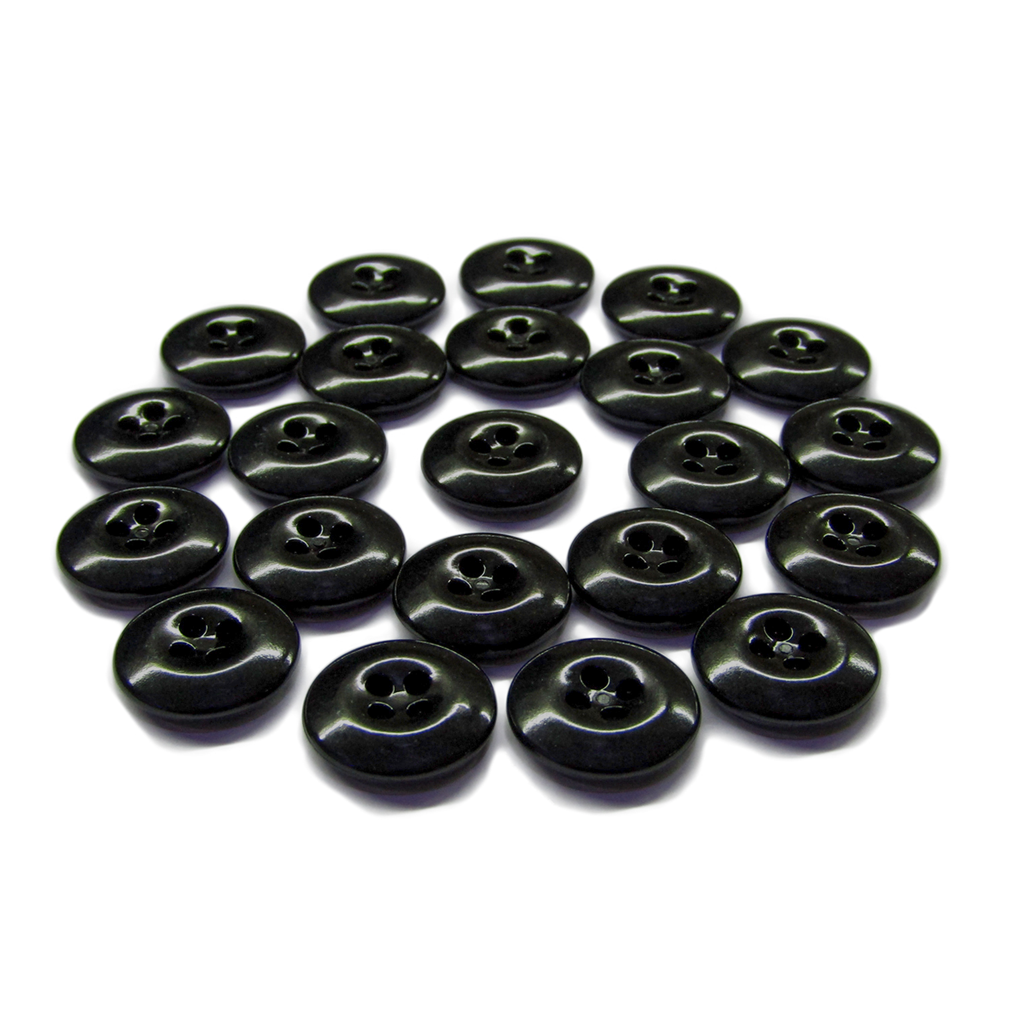 Twenty-seven black, round Work Pants Buttons arranged in a circle on a white background—perfect as replacement fasteners or for industrial work pants.