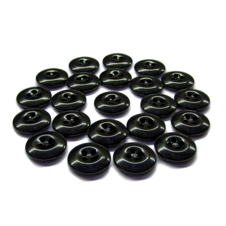 Twenty-seven black, round Work Pants Buttons arranged in a circle on a white background—perfect as replacement fasteners or for industrial work pants.