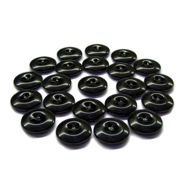 Twenty-seven black, round Work Pants Buttons arranged in a circle on a white background—perfect as replacement fasteners or for industrial work pants.