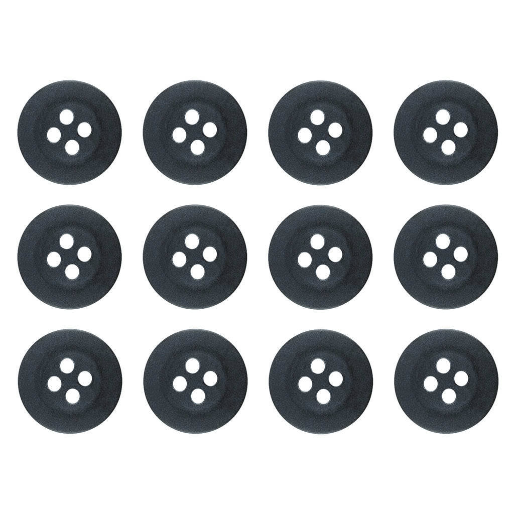 Set of 12 black Khakis, Chinos and Casual Cotton Pant Buttons, each with four holes, arranged in a 3x4 grid on a white background—perfect replacements for pants.