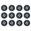 Set of 12 black Khakis, Chinos and Casual Cotton Pant Buttons, each with four holes, arranged in a 3x4 grid on a white background—perfect replacements for pants.