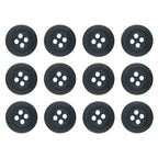 Set of 12 black Khakis, Chinos and Casual Cotton Pant Buttons, each with four holes, arranged in a 3x4 grid on a white background—perfect replacements for pants.