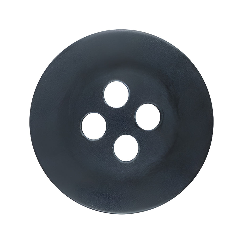 A black, round Khakis, Chinos and Casual Cotton Pant Button with four holes, shown from above on a white background.