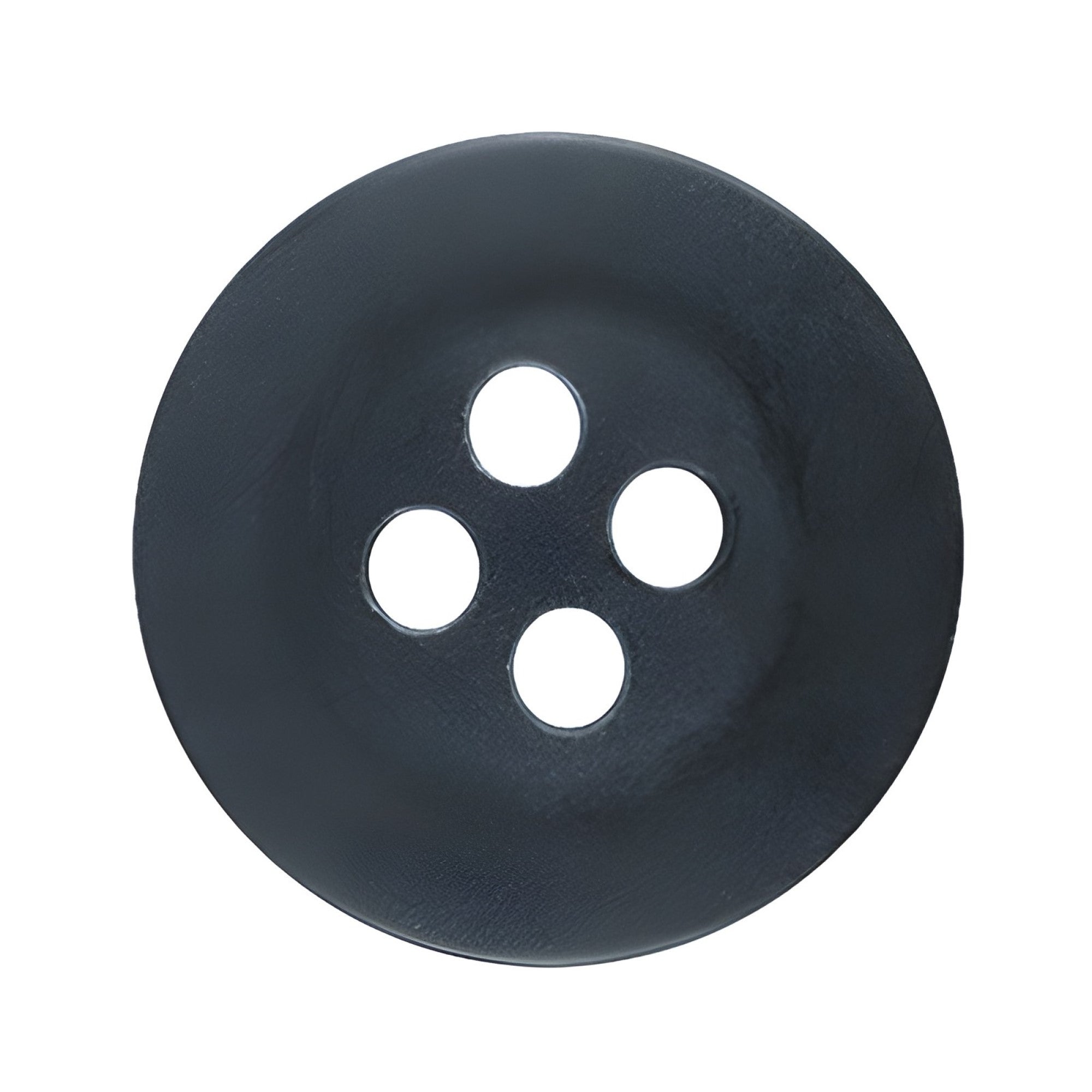 A black, round Khakis, Chinos and Casual Cotton Pant Button with four holes, shown from above on a white background.