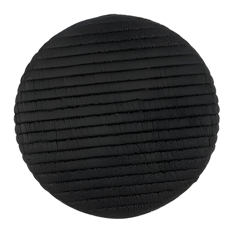 A round, black Tuxedo Suit Button with textured horizontal ridges is shown against a white background, resembling classic formalwear buttons.