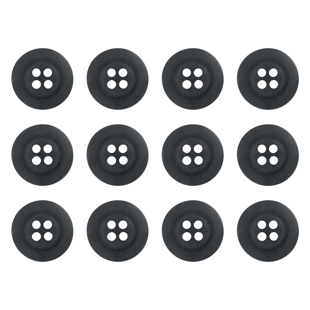 Twelve Khakis, Chinos and Casual Cotton Pant Buttons, black nylon sewing buttons, arranged in a 3x4 grid on a white background—ideal replacements for khaki pants.