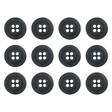 Twelve Khakis, Chinos and Casual Cotton Pant Buttons, black nylon sewing buttons, arranged in a 3x4 grid on a white background—ideal replacements for khaki pants.