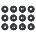 Twelve Khakis, Chinos and Casual Cotton Pant Buttons, black nylon sewing buttons, arranged in a 3x4 grid on a white background—ideal replacements for khaki pants.